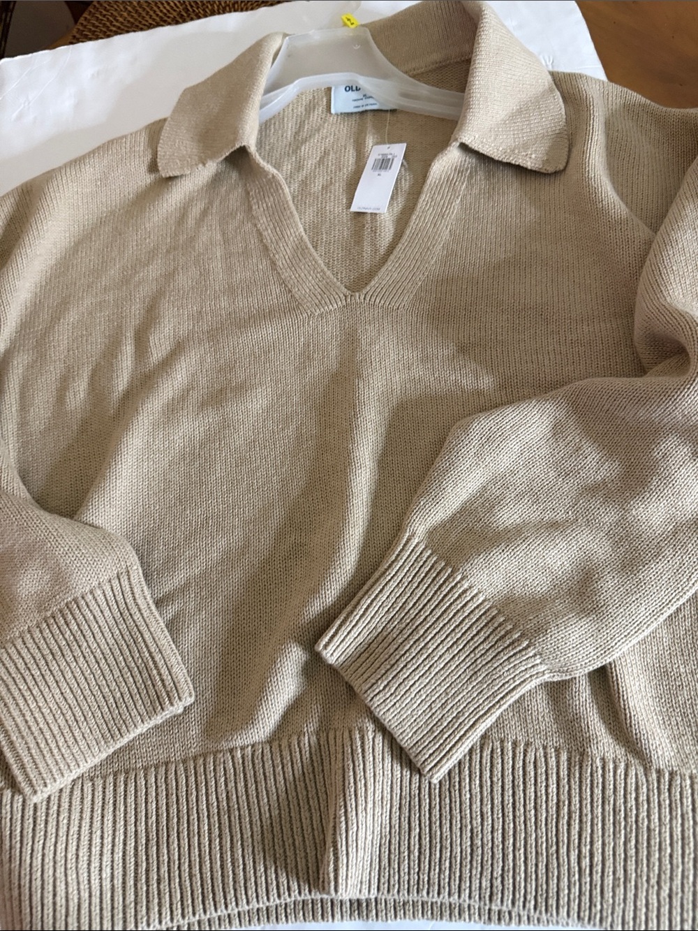 Old Navy Beige V-Neck 100 percent cotton Collared Sweater